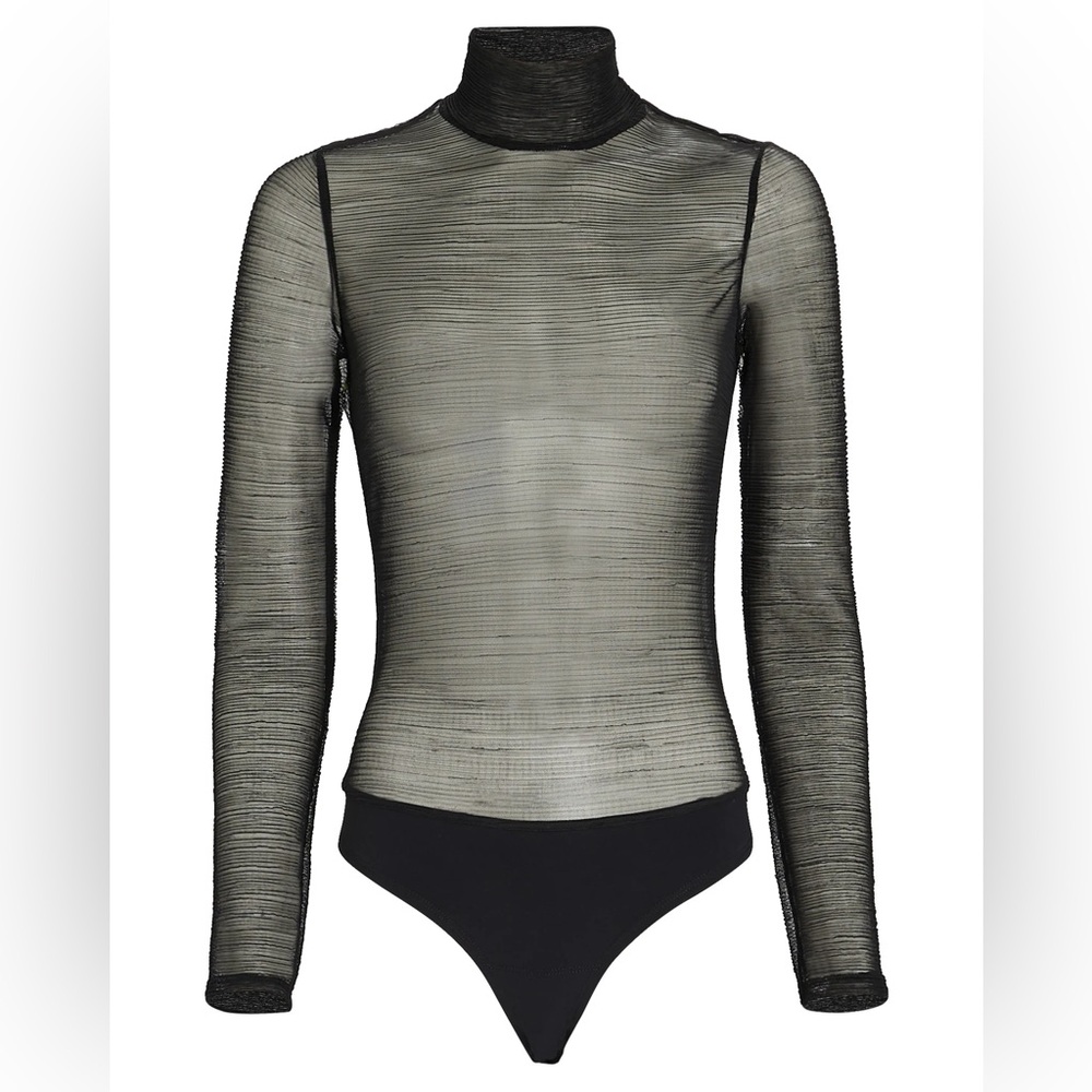 INTERMIX Black Sheer Long Sleeve Bodysuit